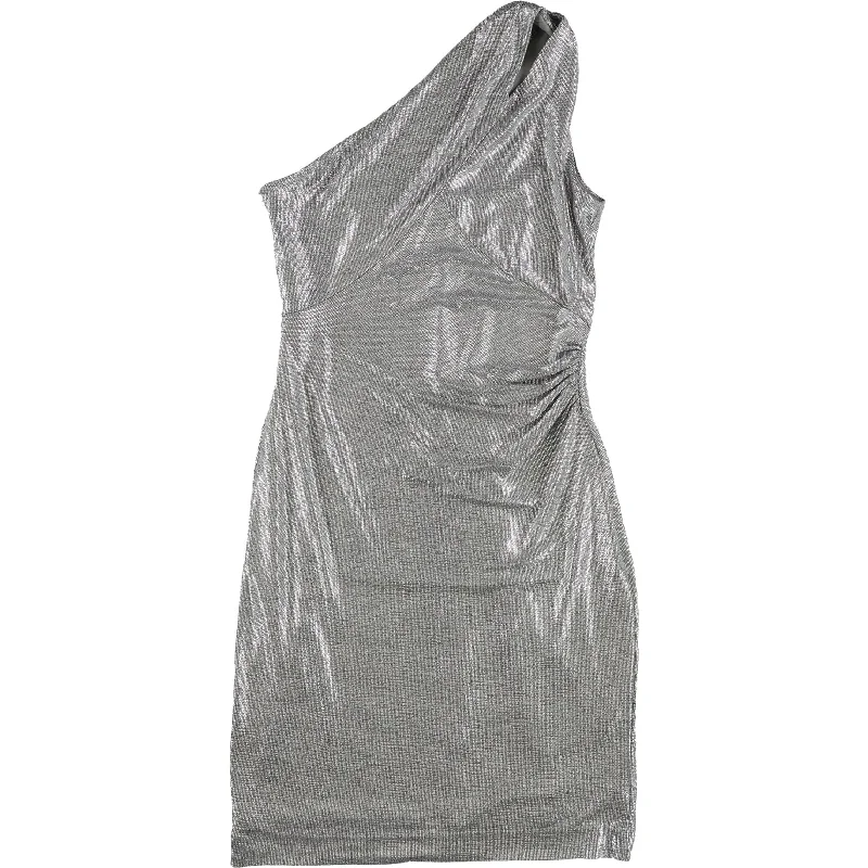 Retro Lace Fabric Ralph Lauren Womens Metallic One Shoulder Dress, Metallic, 10