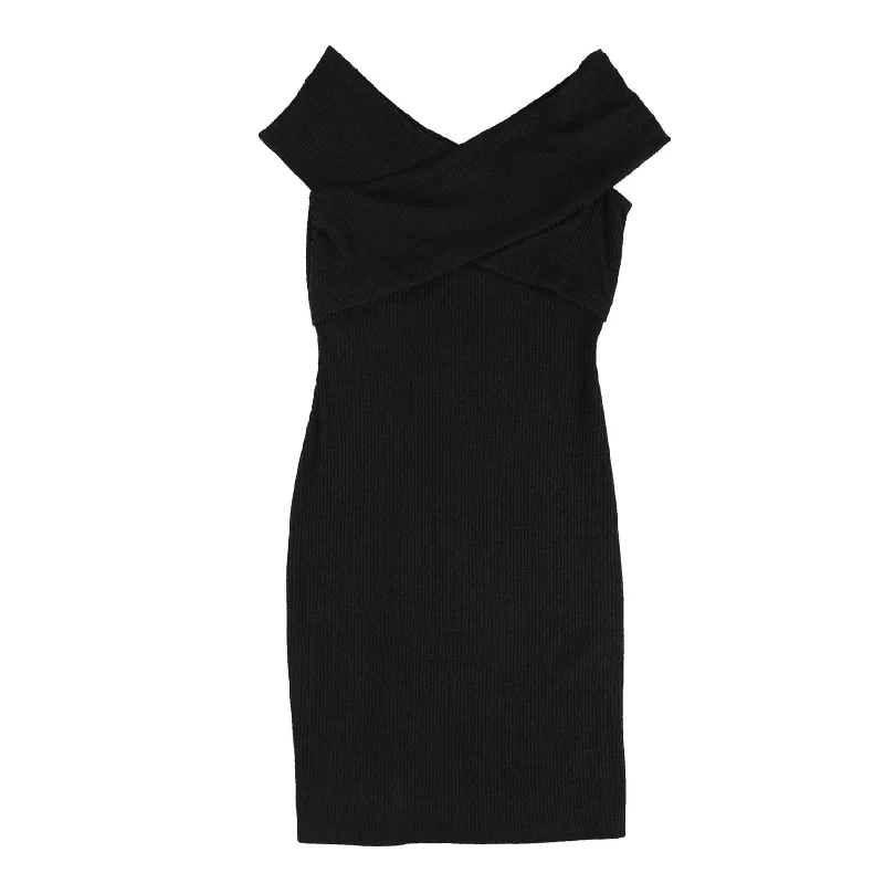 Luxury and fashionable bar III Womens Cross Top Off-Shoulder Dress, Black, X-Small