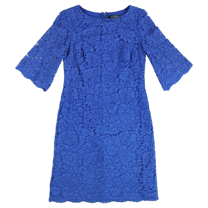 Personalized Wear Ralph Lauren Womens Lace Floral Sheath Dress, Blue, 2