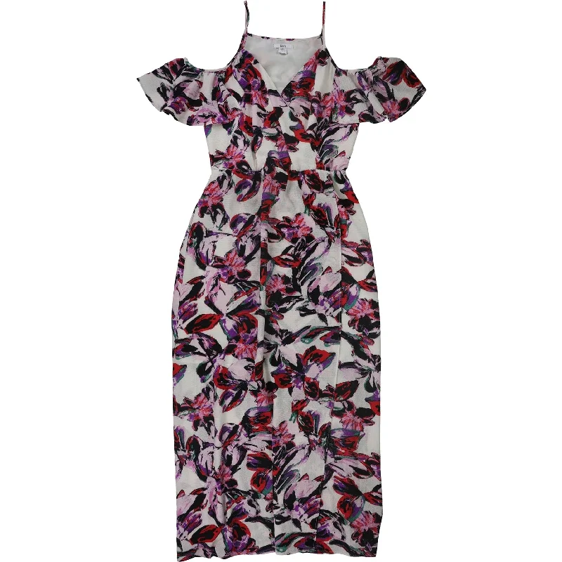 Warm Atmosphere bar III Womens Watercolor Cold-Shoulder Maxi Dress, Purple, Large