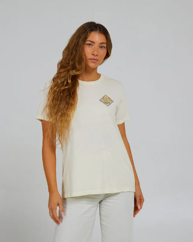 Street Fashion Floral Tippet Boyfriend Tee - Off White