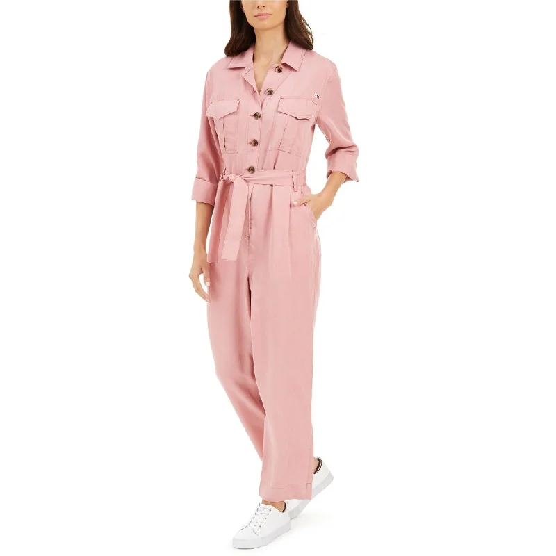 Street Sports Style Tommy Hilfiger Womens Utility Jumpsuit, Pink, Small