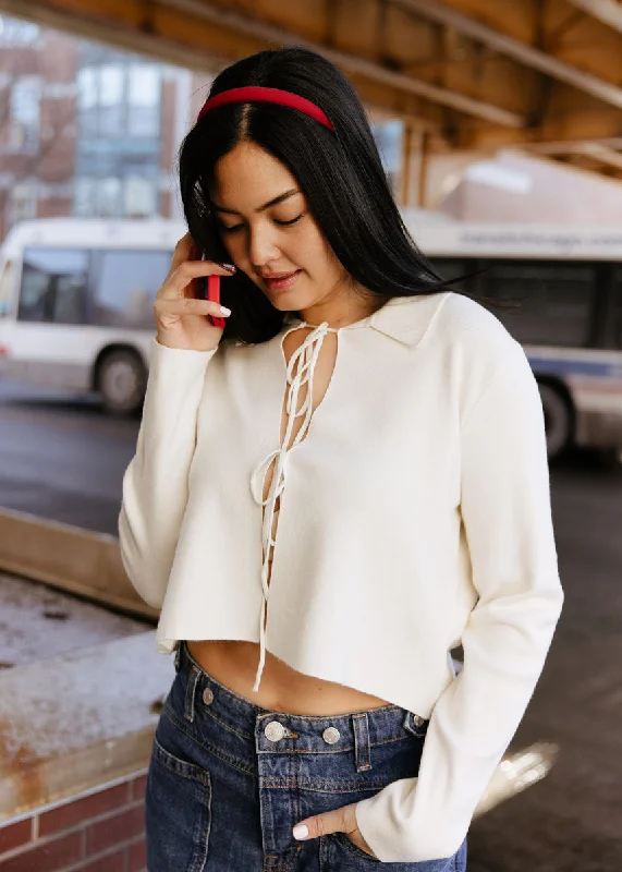 Slim Fit Anouk Tied Sweater Top - Cream