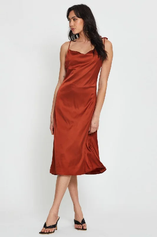 Personalized Design Brown Slip Dress Maxi Satin