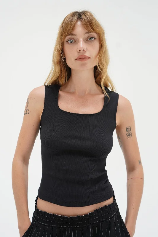 Independent design Ballet Cotton Rib Scoop Tank - Black
