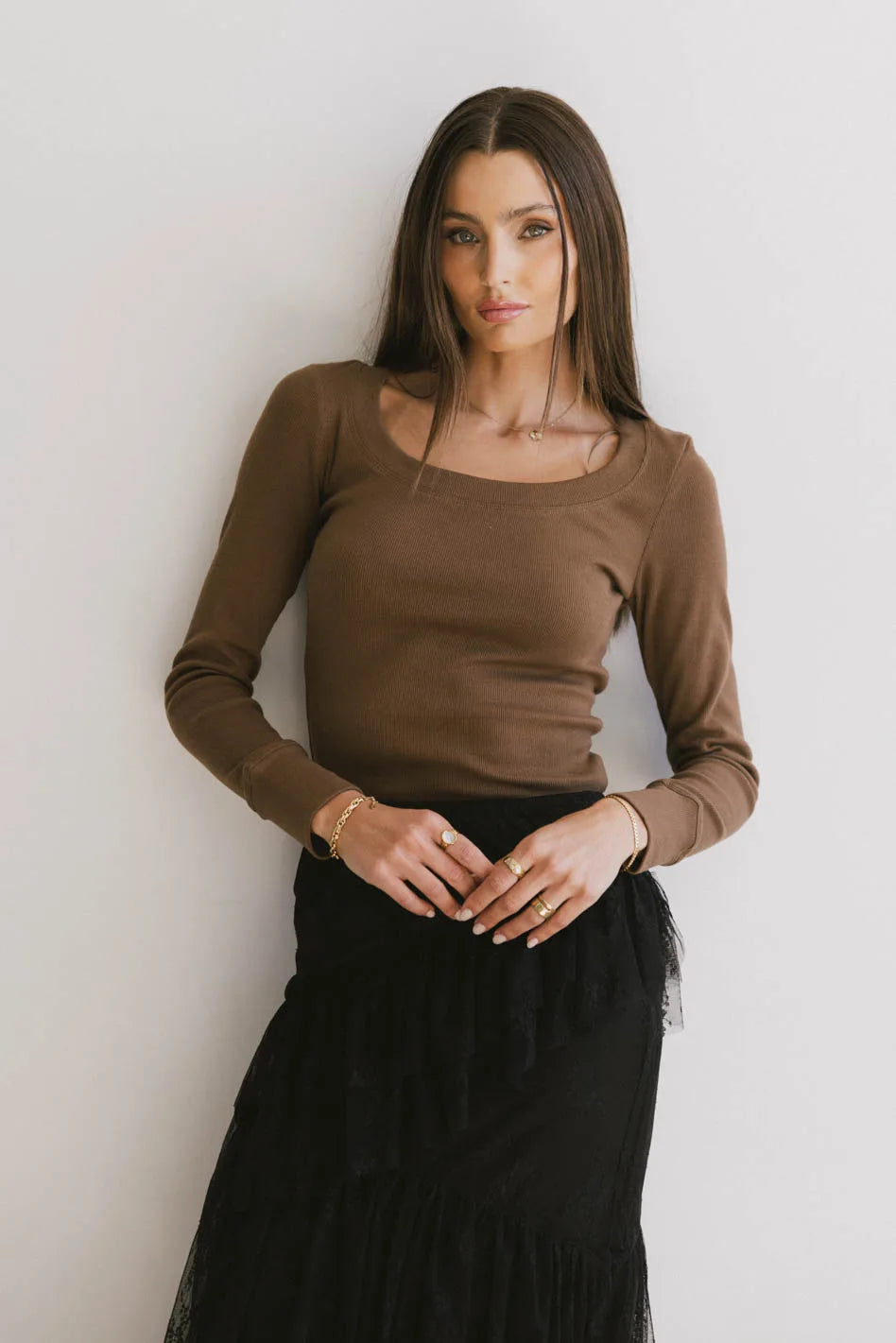 Comfortable Dresses Tylar Scoop Neck Top in Brown