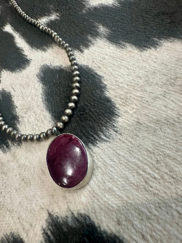 Sports Style Purple Spiny Pendant on Pearls