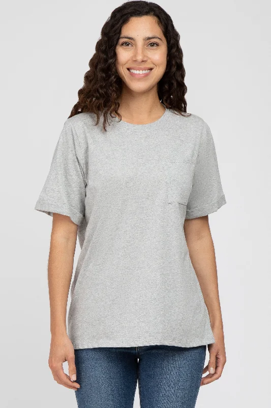 Sports fitness shoes Heather Grey Oversized Pocket Front Short Sleeve Top