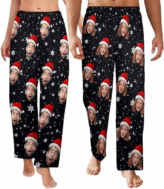 Luxury Temperament Custom Face Pajama Pants for Women Men Snowflake Casual Pajamas