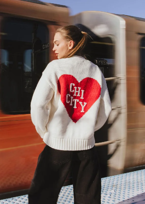 Celebrity Style Chicago Heart Cardigan - Cream