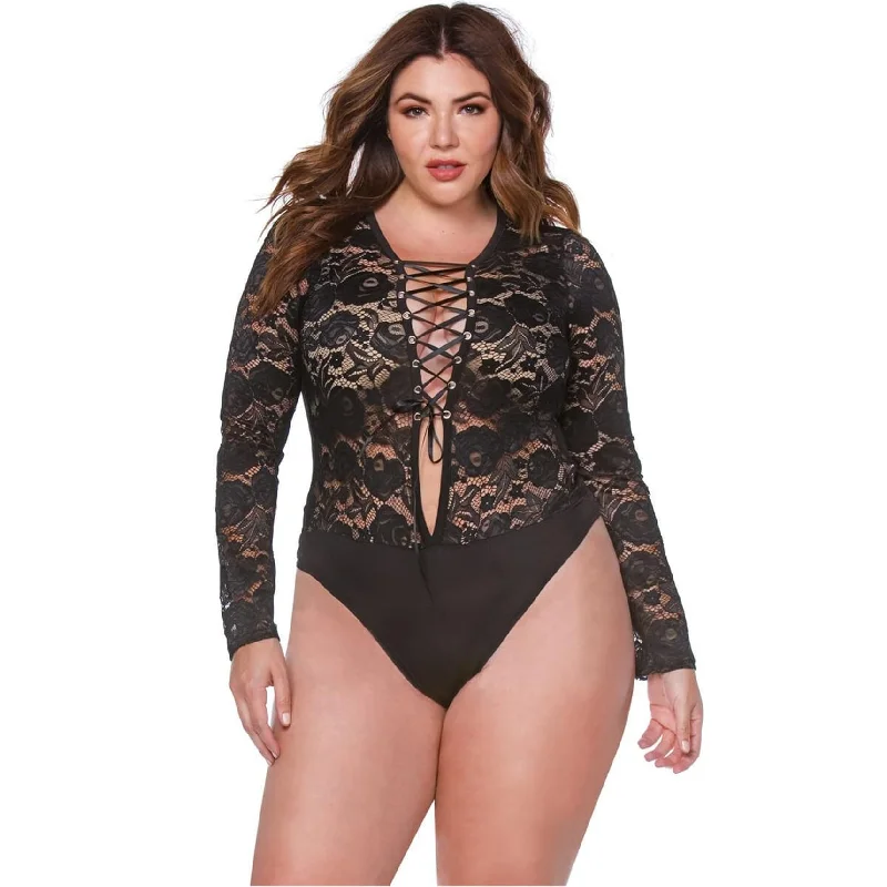 Design sense Carmin Womens Lace Bodysuit Jumpsuit, Black, 3X