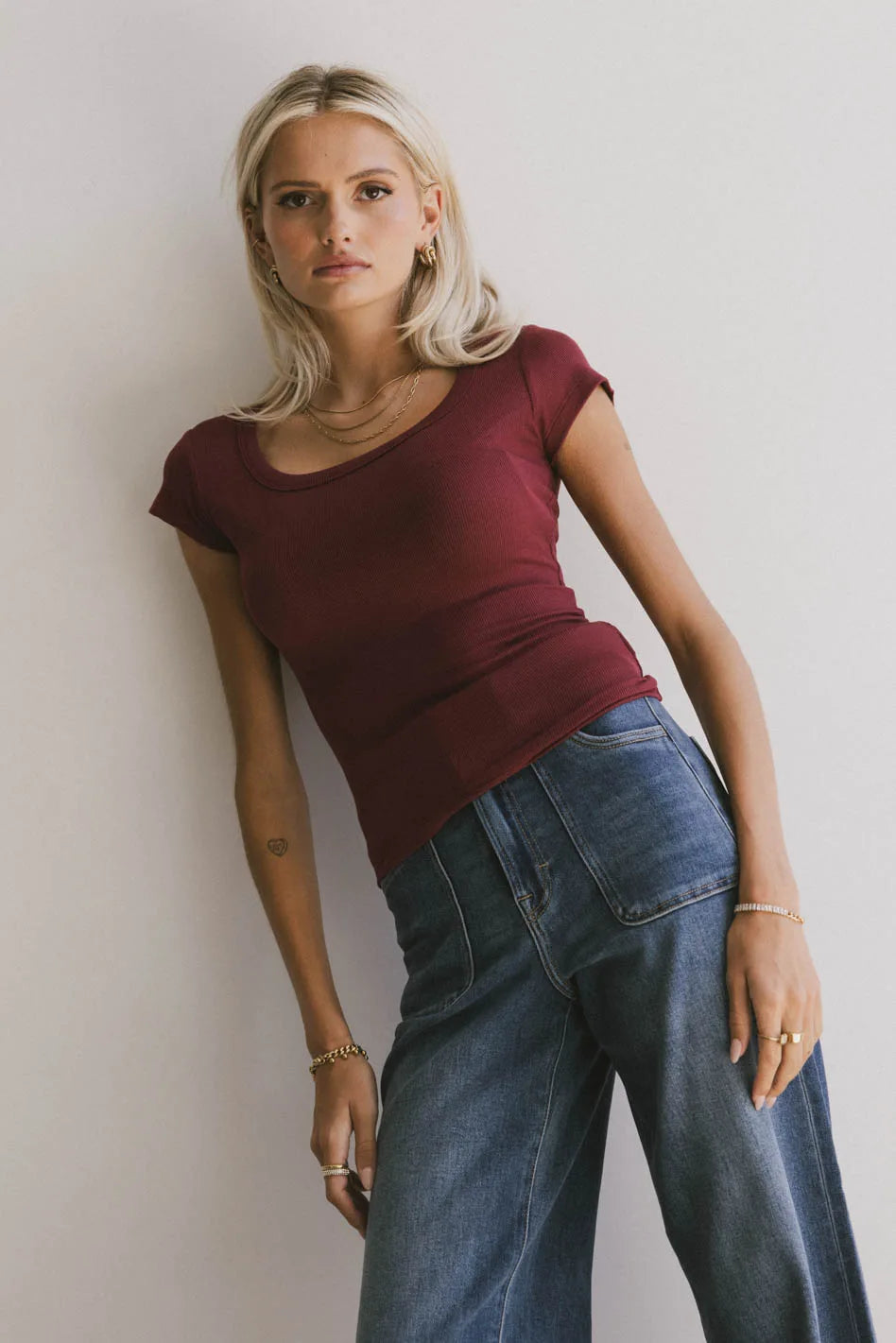 Free Design Freya Ribbed Top in Burgundy - FINAL SALE