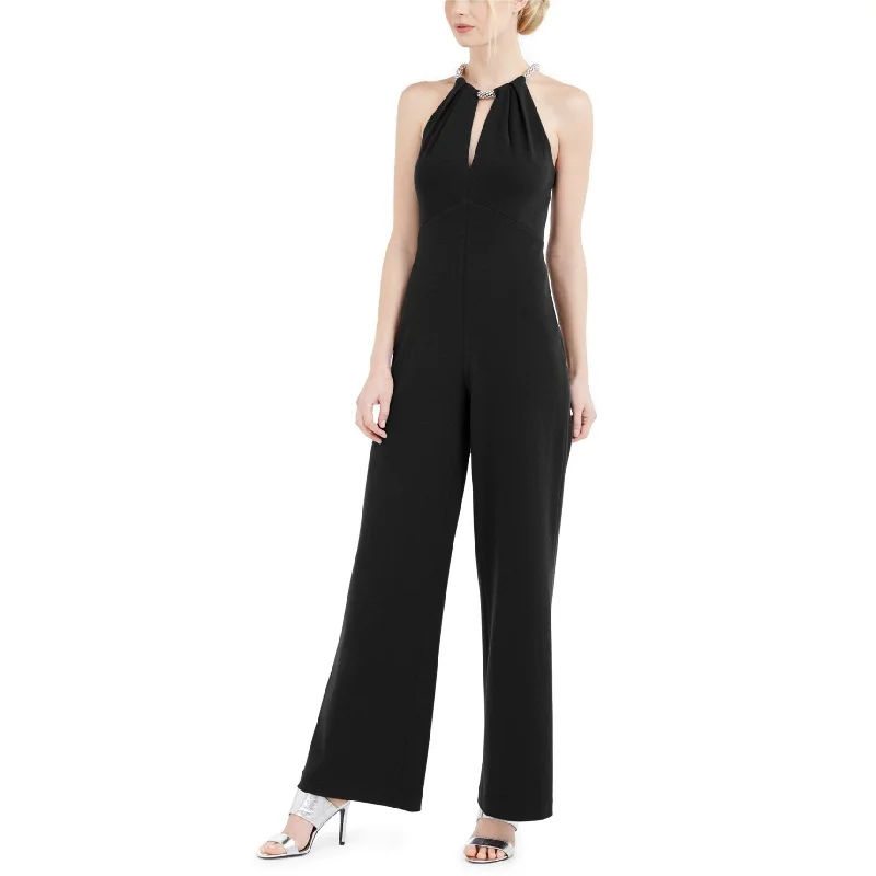 Daily Comfort Calvin Klein Womens Beaded Keyhole Halter Jumpsuit, Black, 10
