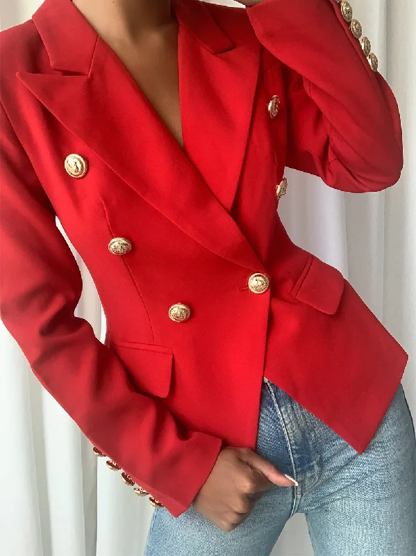 Street Sports Style PENELOPE Double-Breasted Blazer in Red