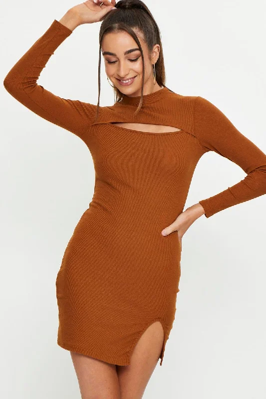 Exclusive Customization Brown Shrug Bodycon Dress