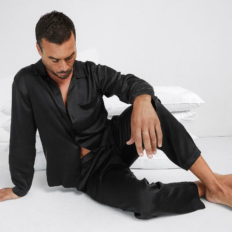 Light And Breathable Men's Washable Silk Button Up Set
