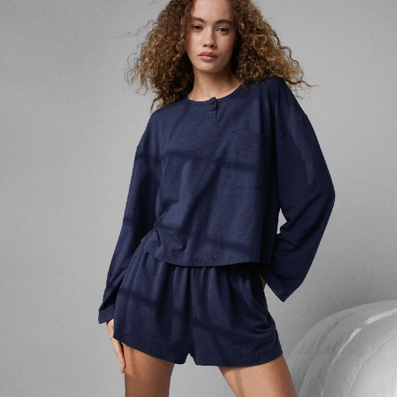 High waist design Slumberknit™ Long Sleeve Henley Short Set
