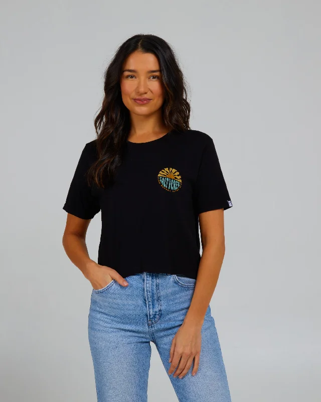 Elegant And Lazy Sun Days Crop Tee - Black