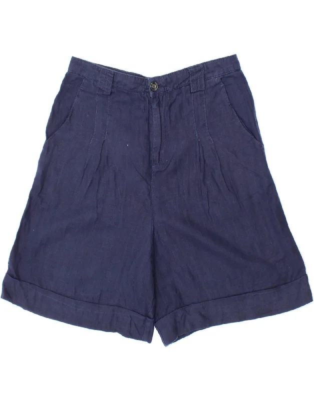 Sports Style BENETTON Womens High Waist Chino Shorts UK 8 Small W27 Navy Blue Linen