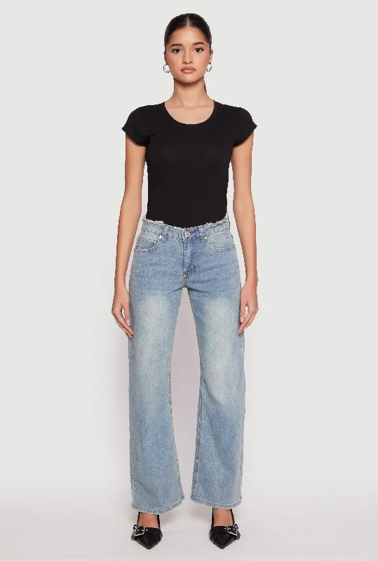 Comfortable And Cold-proof VIP Frayed Waist Wide Leg Jeans