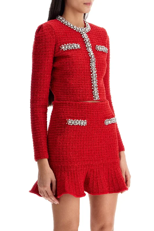 Street Style Suit Self Portrait Short Cardigan With Crystals