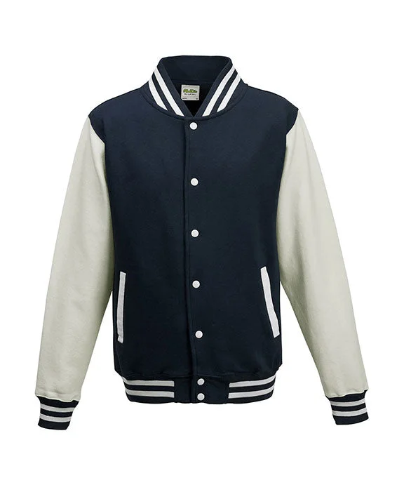 Unique Design JHA043 - Just Hoods By AWDis Mens Heavyweight Letterman Jacket | Oxford Navy/White Unique Design JHA043 - Just Hoods By AWDis Mens Heavyweight Letterman Jacket | Oxford Navy/White