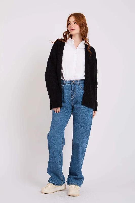 Eye-catching Personality Women Relaxed Fit High Waist Denim Pant Medium Wash