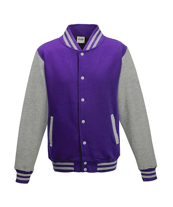 Stunning Fashion JHA043 - Just Hoods By AWDis Mens Heavyweight Letterman Jacket | Purple/Heather Grey Stunning Fashion JHA043 - Just Hoods By AWDis Mens Heavyweight Letterman Jacket | Purple/Heather Grey