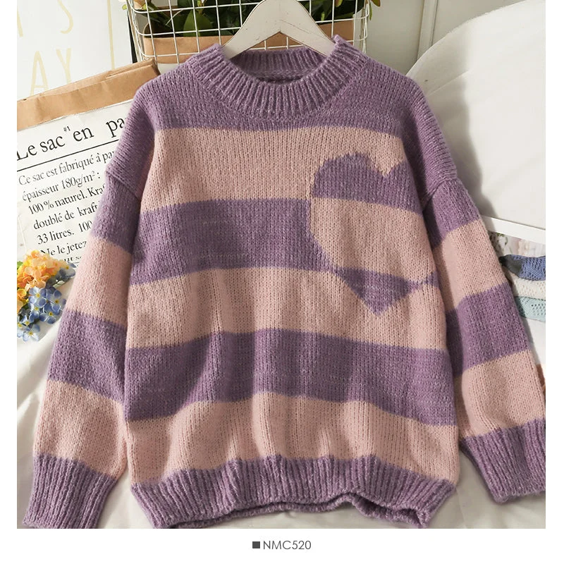 Exquisite Embroidery Sweet wind loose medium length heart print Pullover women's sweater  2079