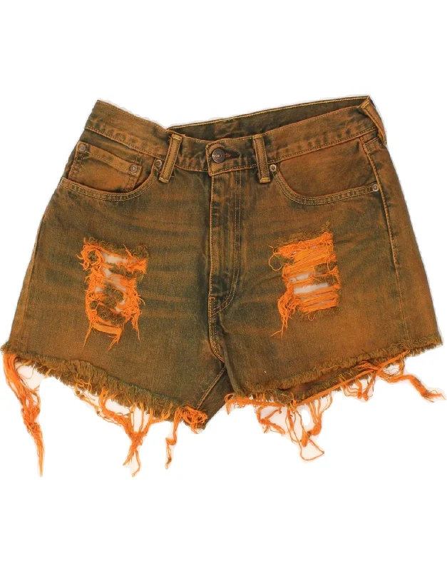 Customized Version LEVI'S Womens Distressed Denim Shorts W32 Large Orange Cotton