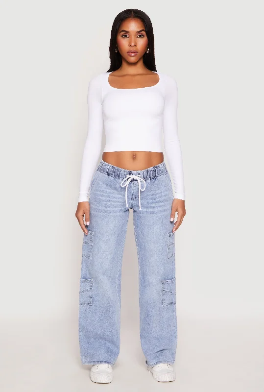 Classic VIP Acid Wash Elastic Waist Cargo Jeans