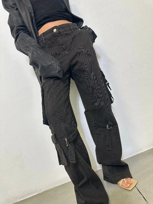 Sports Yoga Style Brown Cargo Jeans