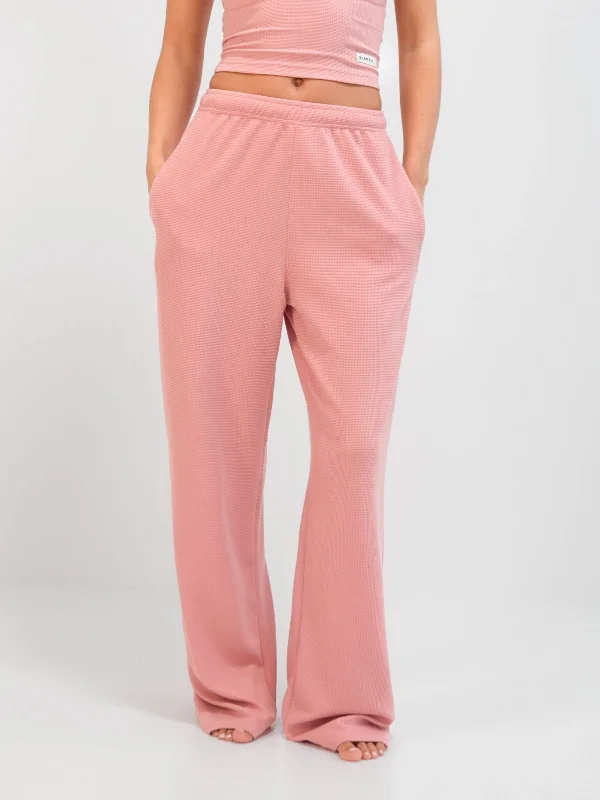 Casual Comfort Soft Waffle Trousers - Rose Pink