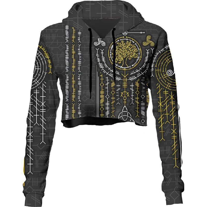 Fresh And Natural Ogham Crop Hoodie - Black Edition