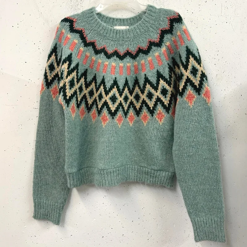 Classic Color Teal Fair Isle Print Sweater