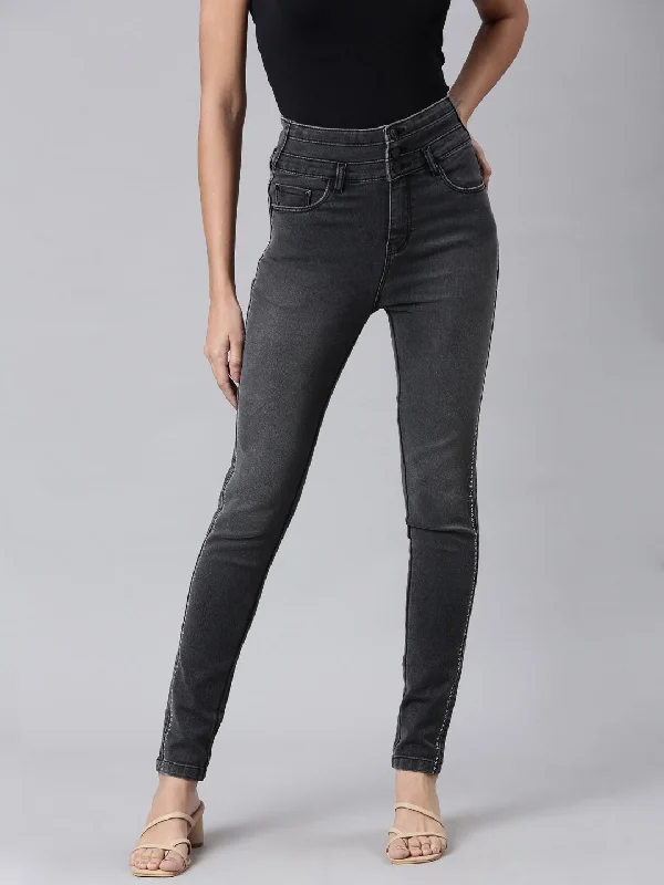 Urban Chic Women Grey Embellished Skinny Fit Denim Jeans