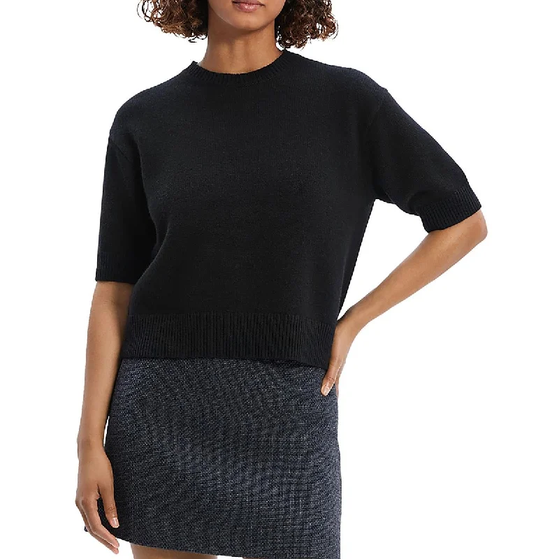 European Plan Womens Cashmere Ribbed Trim Crop Sweater