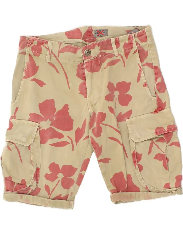 Fashion Style VINTAGE Womens Cargo Shorts IT 44 Medium W29 Beige Floral Cotton
