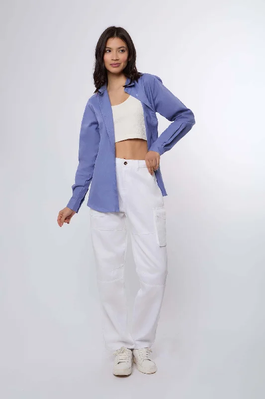 Exquisite Design Women Denim Cargo Jeans White