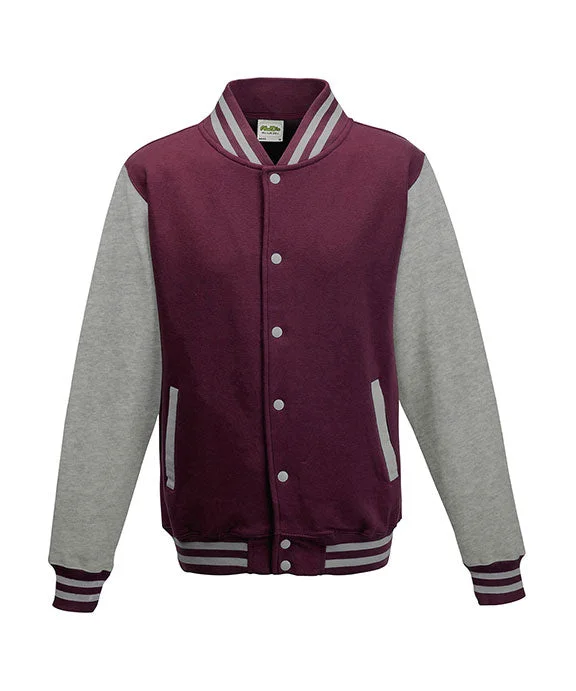 French Retro JHA043 - Just Hoods By AWDis Mens Heavyweight Letterman Jacket | Burgundy/Heather Grey French Retro JHA043 - Just Hoods By AWDis Mens Heavyweight Letterman Jacket | Burgundy/Heather Grey