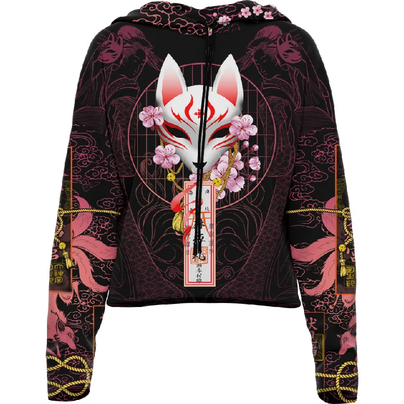 New Season Series Kitsune Drop Shoulder Crop Hoodie