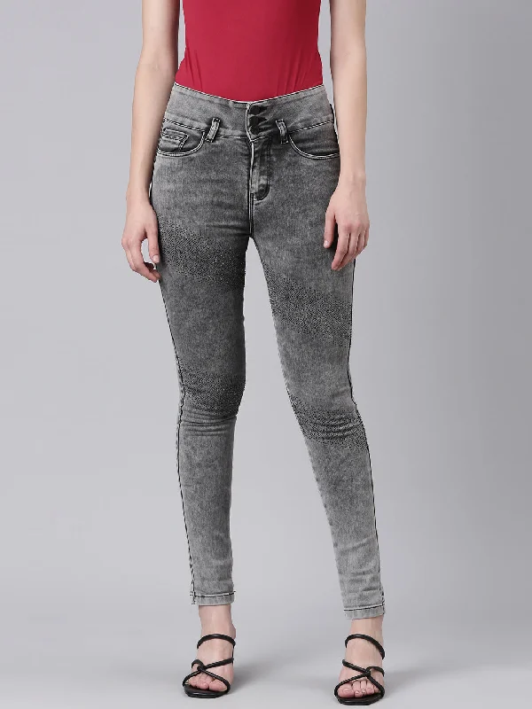Smart Casuals Women Grey Solid Slim Fit Denim Jeans