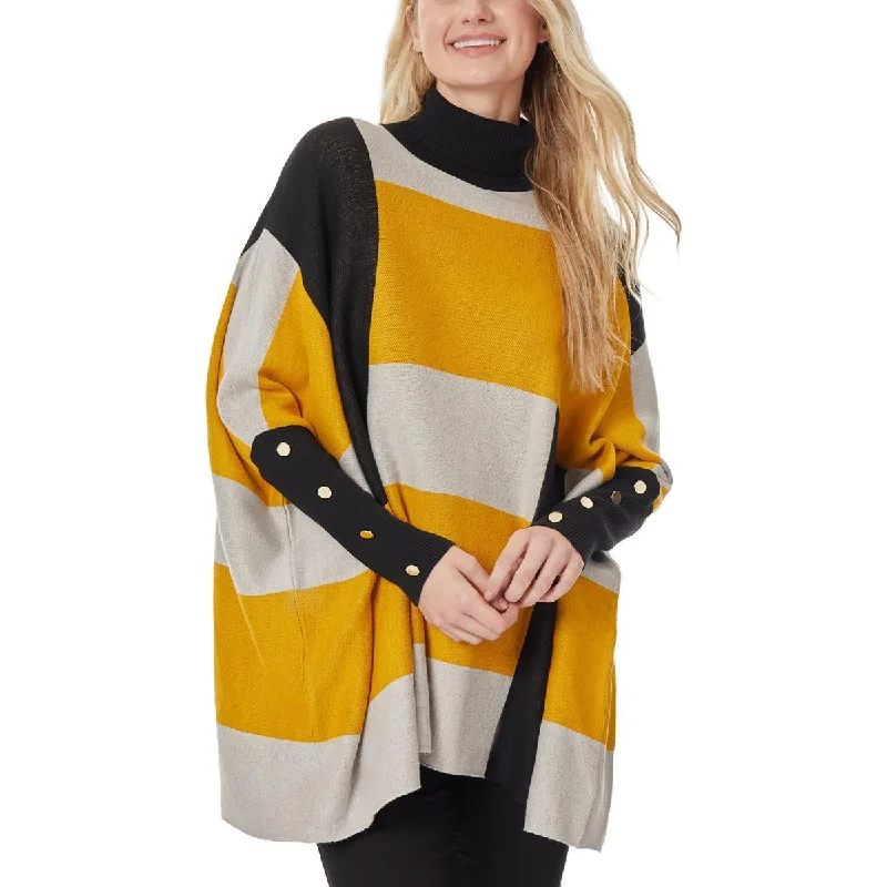 Exquisite Tailoring Womens Colorblock Cotton Poncho Sweater