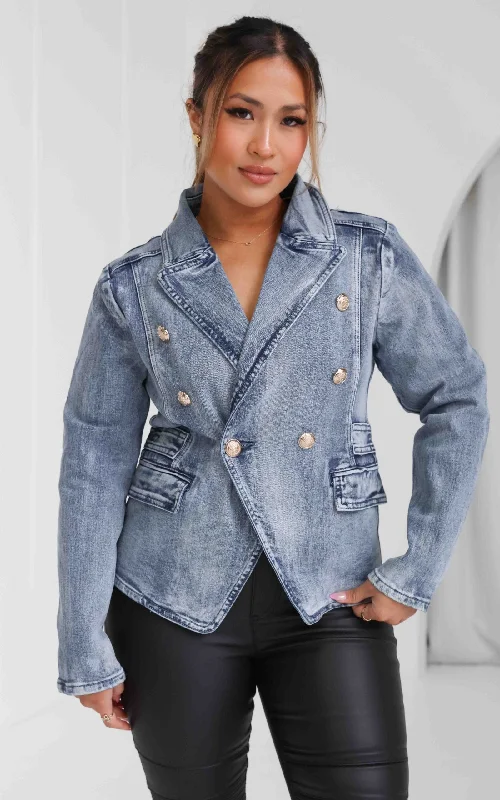 Warm Wear Royalty Denim Blazer Jacket - Vintage Blue