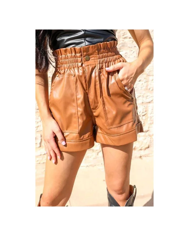 Breathable Design Azura Exchange Patch Pocket Faux Leather High Rise Shorts - L