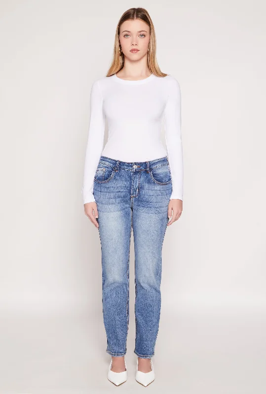 Bottom And Versatile WAX Straight Leg Whiskered Jeans