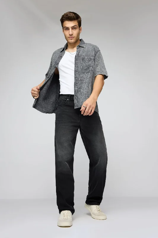 Romantic Temperament Gull Black Men's Relaxed Fit Jeans