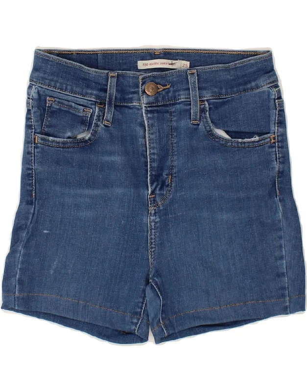 Urban Design Sense LEVI'S Womens 720 High Waist Denim Shorts W25 Small Blue Cotton