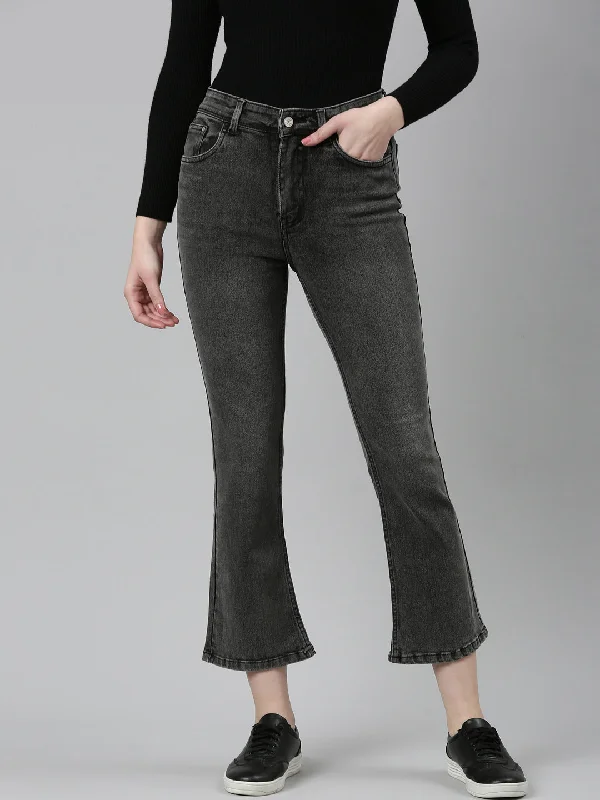 Creative Style Women Grey Solid Bootcut Denim Jeans