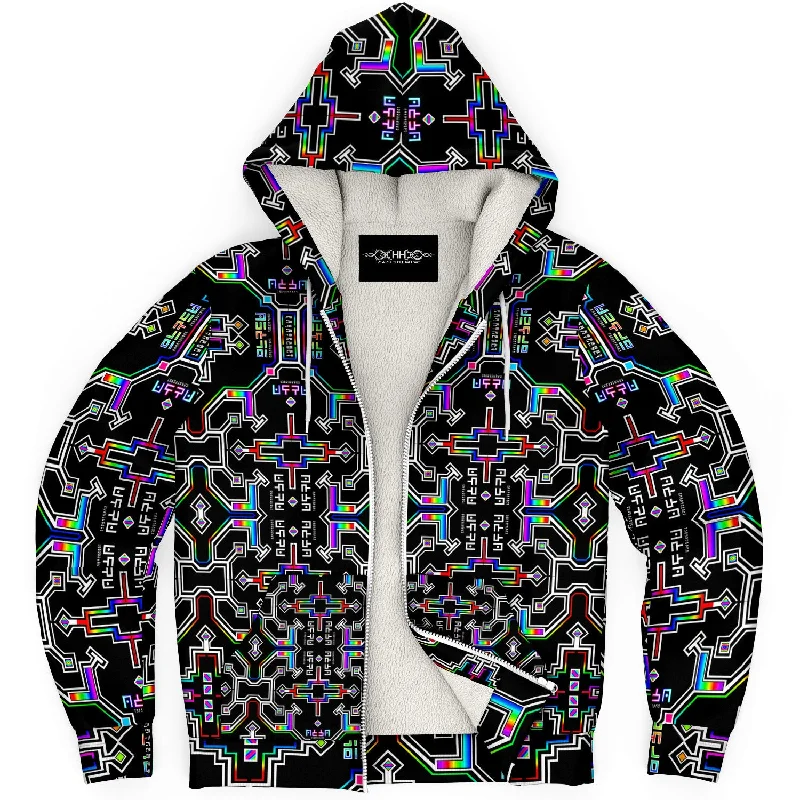 Layered Comfort Prismatic Grid Micro Fleece Hoodie